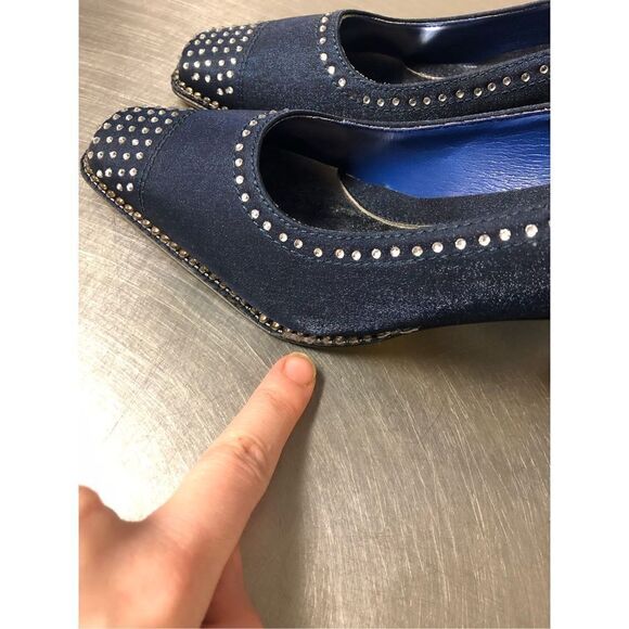 Valenti Franco Womens Blue Nylon Heels with Rhinestones Size 6M - Picture 15 of 15